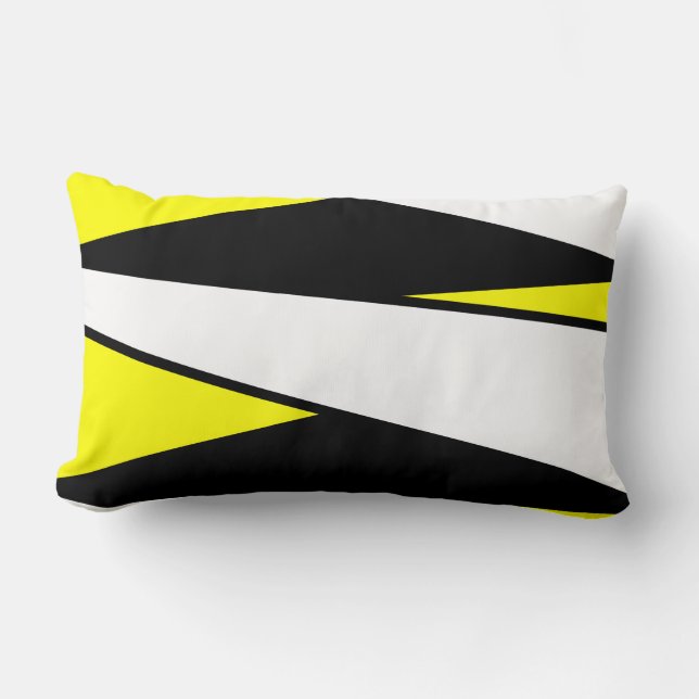 Almofada Lombar Abstrato, preto e branco em amarelo (Frente)