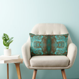 Almofada Lombar Abstrato South Western Boho Rust Teal Espelhado