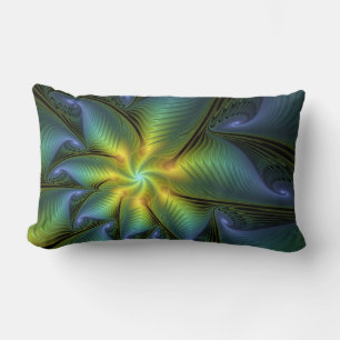 Almofada Lombar Abstrato Star, Ouro Verde brilhante Arte Fractal