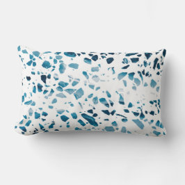 Almofada Lombar Abstrato Terrazzo Mosaico Marinho e padrão azul cl