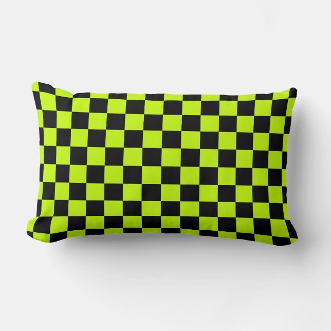 Almofada Lombar Acid green black checkerboard pattern (Frente)
