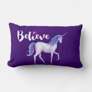 Almofada Lombar Acredite em Unicórnio em Pastel Watercolor