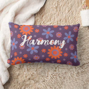 Almofada Lombar Adicione nome Feliz Flores Retro 70s Daisy Funny C