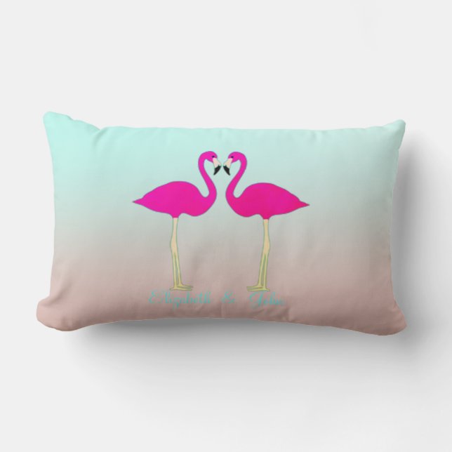 Almofada Lombar Adoráveis Flamingos Rosa Apaixonados-Personalizado (Frente)