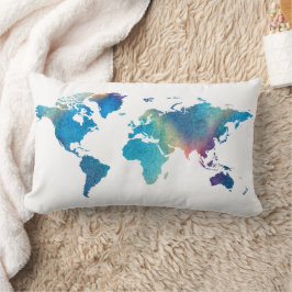 Almofada Lombar Água Verde Azul Mapa Mundi Aquarela Viagem