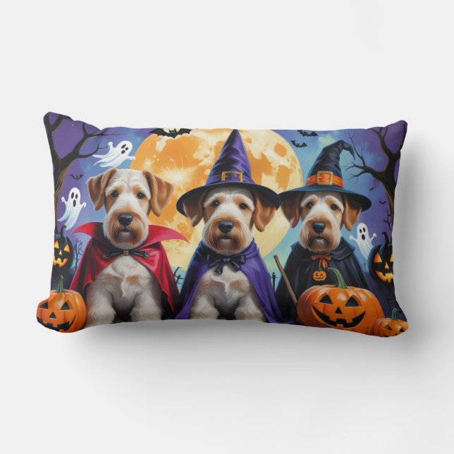 Almofada Lombar Airedale Terrier Dogs Pumpkin Halloween Engraçado (Frente)