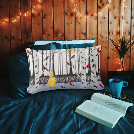 Almofada Lombar Alegria de inverno - Gato com Cardeais de Árvores 