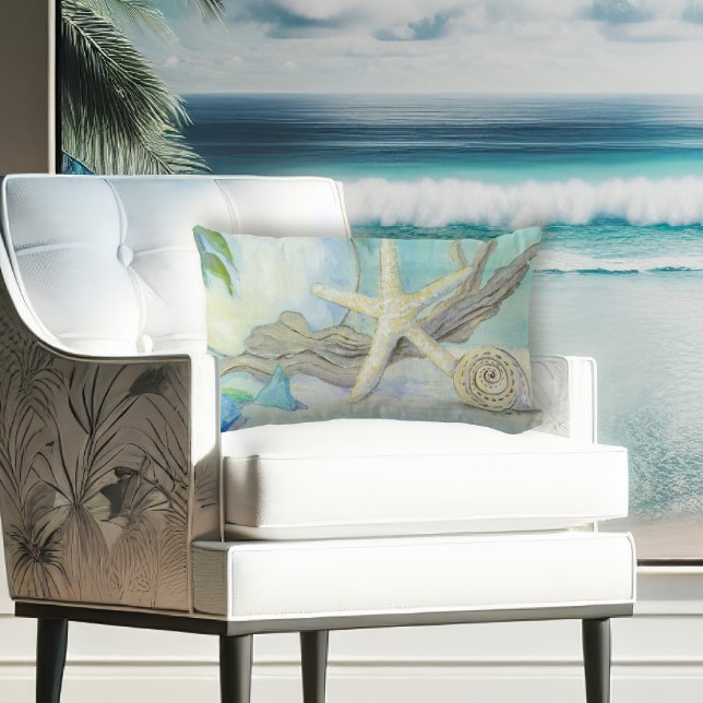 Almofada Lombar Algodão de praia Azul-Azul-Azul-Azul-Seashell em V (Criador carregado)