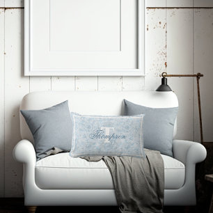 Almofada Lombar Algodão francês Dusty Blue Floral Monograma