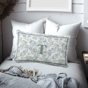 Almofada Lombar Algodão francês Sage Green Floral Monograma