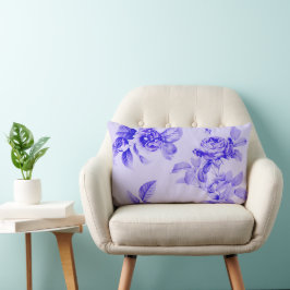 Almofada Lombar Algodão Romântico Vintage Rosas Florais Azul Roxo
