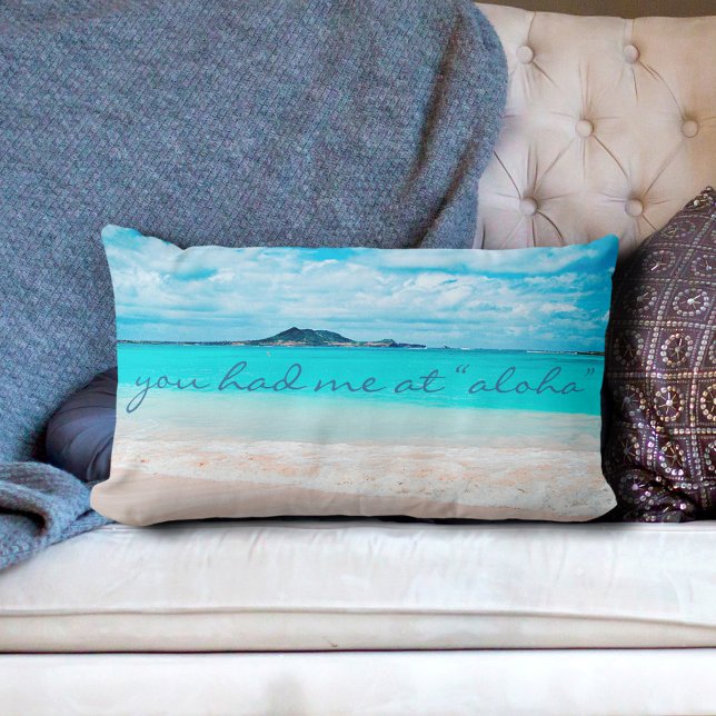 Almofada Lombar Aloha Cotação Turquoise Ocean Sandy Beach Foto (Criador carregado)