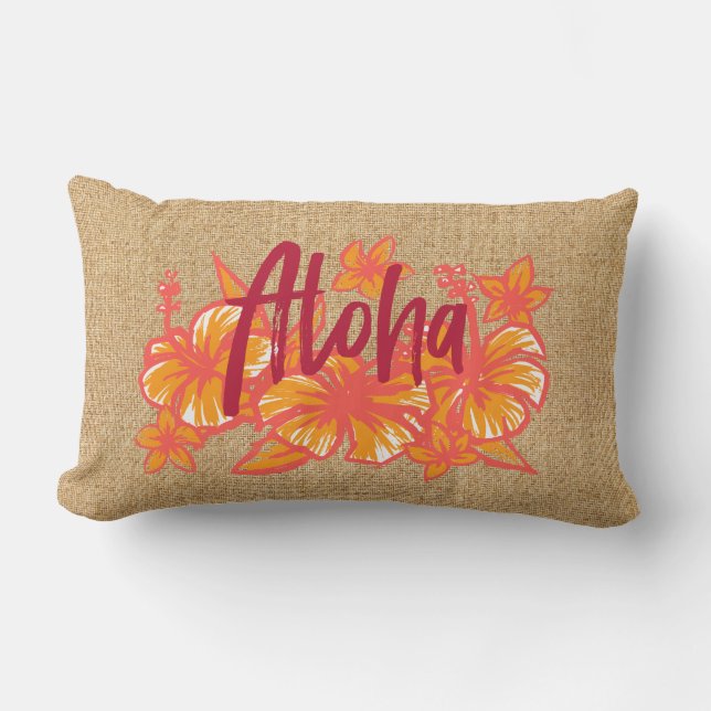 Almofada Lombar Aloha Kakahiaka Hibiscus Faux Grass Cloth (Frente)