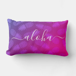 Almofada Lombar Aloha Script Hot Pineapple Pink Padrão Havaí
