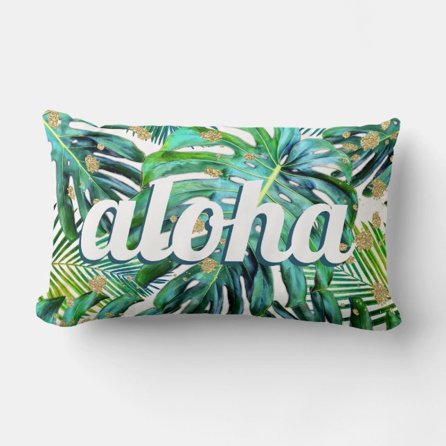 Almofada Lombar Aloha Tropical Leaf Pattern Monstera Hawaii Beach (Frente)