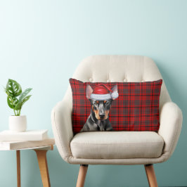 Almofada Lombar Amante de Cachorro Natal Doberman Vermelho Xadrez 