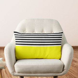 Almofada Lombar Amarelo-neon com riscas brancas e pretas