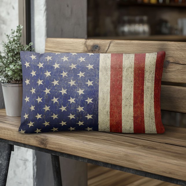 Almofada Lombar American Flag com acabamento de safra (American Flag Pillow)
