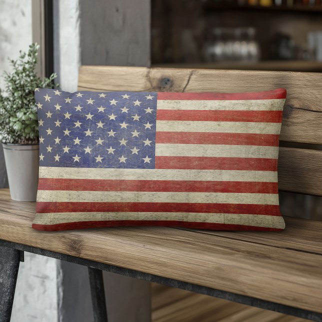 Almofada Lombar American Flag com acabamento de safra (American Flag Pillow)