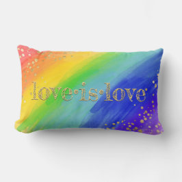 Almofada Lombar Amor é Dourado Tipografia Watercolor Rainbow