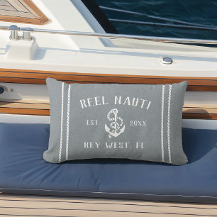 Almofada Lombar Anchor Personalizado de Nome do Barco Azul e Branc
