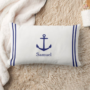 Almofada Lombar Âncora azul marinho em branco personalizado