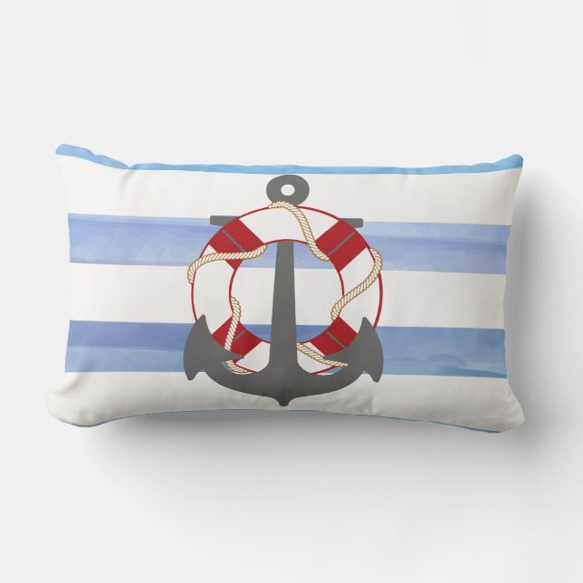 Almofada Lombar Âncora PixDezines/náutica/oceano/onda/aquarela (Frente)