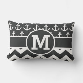 Almofada Lombar Âncoras brancas pretas náuticas personalizadas de