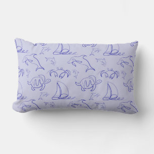 Almofada Lombar Animais marinhos e padrão de desenho de uma linha