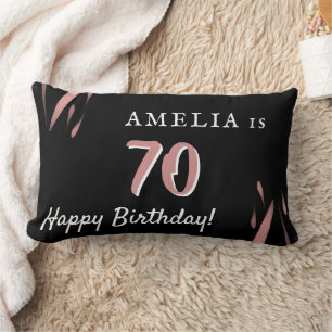 Almofada Lombar Aniversário de 70 preto de cor-de-água rosa elegan