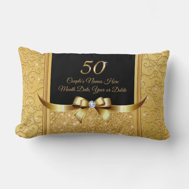 Almofada Lombar Aniversário do Presente de 50 anos Dourado negro (Frente)