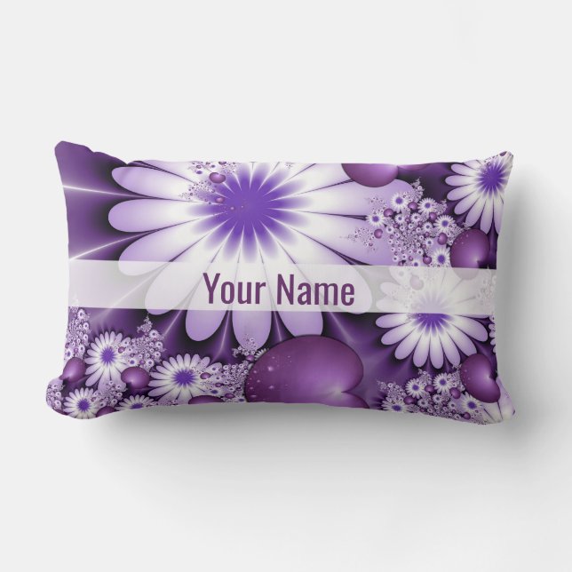 Almofada Lombar Apaixonando Flores de Arte Abstrato e Corações (Frente)