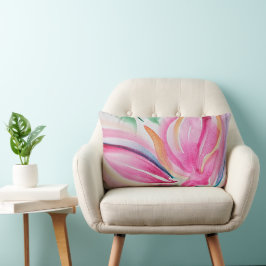 Almofada Lombar Aquarela Floral Abstrata Rosa
