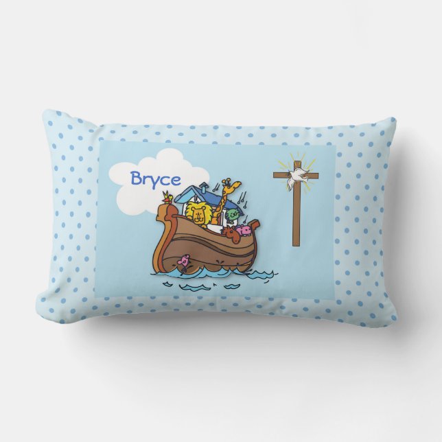 Almofada Lombar Arca de Noé Personalizável Batismo de Bebê, Menino (Frente)