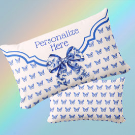 Almofada Lombar Arco de Borboleta Branca Azul Vintage Personalizad