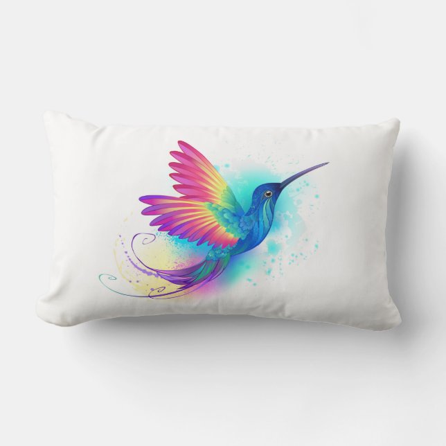 Almofada Lombar Arco-Íris Exótico Hummingbird (Frente)