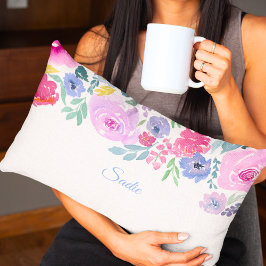 Almofada Lombar Arranjo Floral de Rosas em Aquarela Personalizado