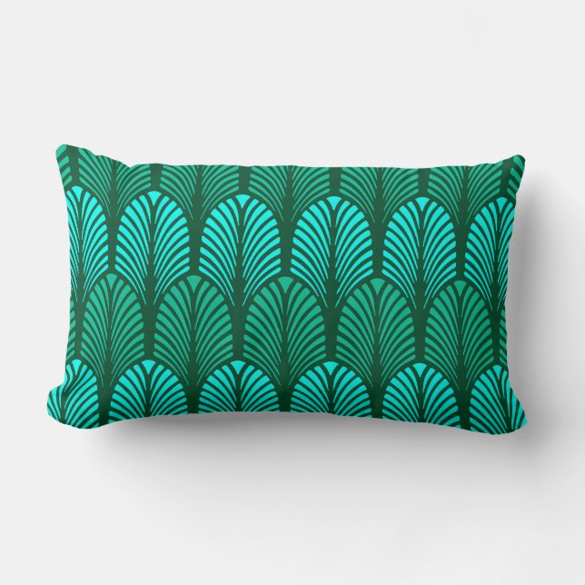 Almofada Lombar Art Deco Feather Standard, Turquoise e Aqua (Frente)