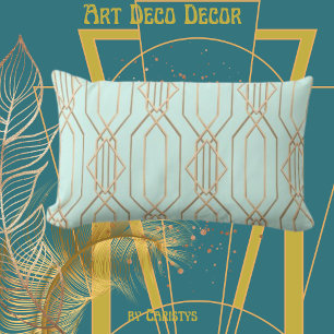Almofada Lombar Art Deco Pastel Travesseiro lombar Dourado e azul