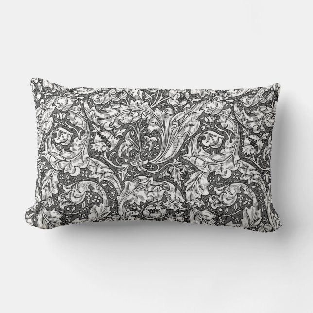 Almofada Lombar Art Nouveau Acanthus Folhas e Flores, Cinzas (Frente)