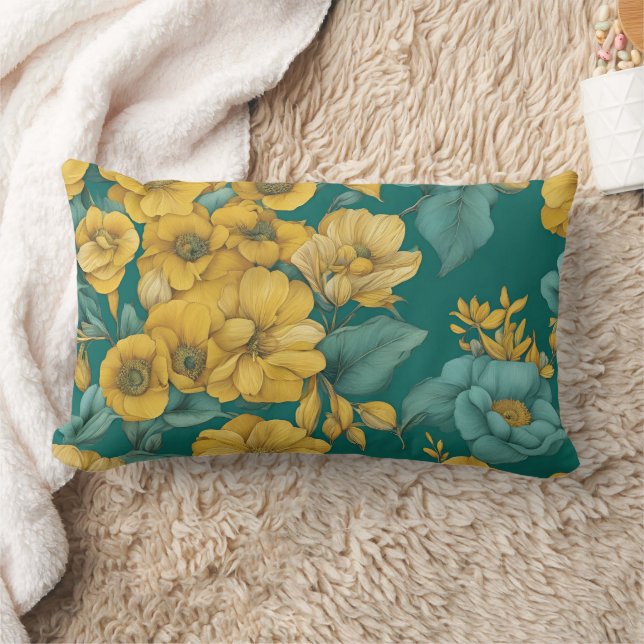 Almofada Lombar Arte AI do Modo Floral Amarelo (Cobertor)