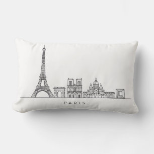 Almofada Lombar Arte de Linha Minimalista da Silhueta de Paris