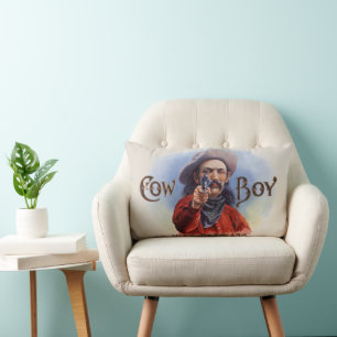 Almofada Lombar Arte de Rótulo de Charuto Antigo, Cowboy Acerta o