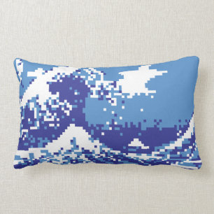 Almofada Lombar Arte do pixel do bocado do azul 8 do tsunami do