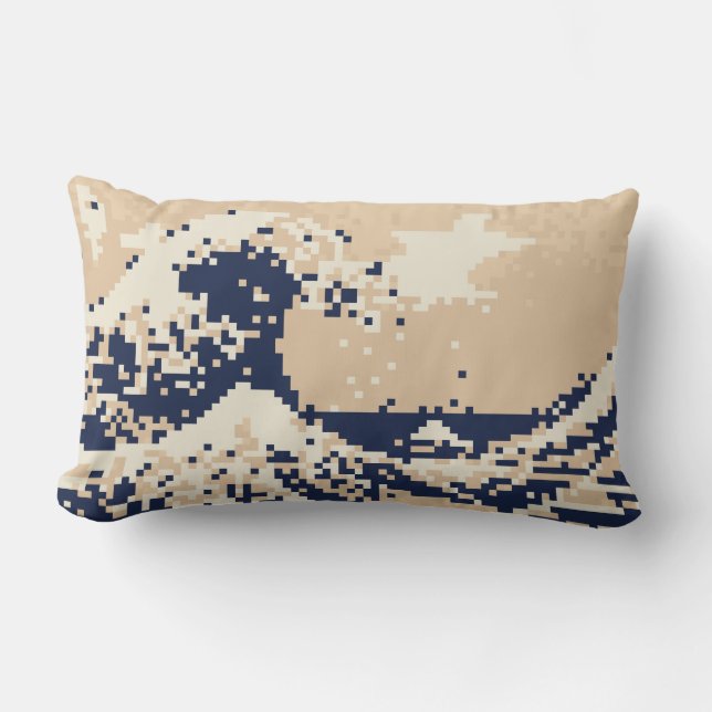 Almofada Lombar Arte do pixel do bocado do tsunami 8 do pixel (Frente)