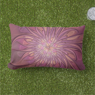 Almofada Lombar Arte floral fractal moderno abstrato cores de frut