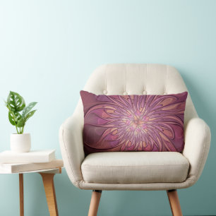 Almofada Lombar Arte floral fractal moderno abstrato cores de frut