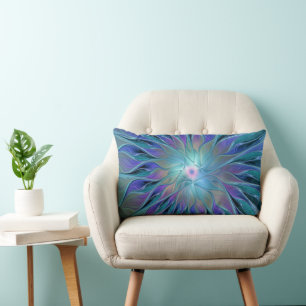 Almofada Lombar Arte Fractal Abstrato de Sonho Roxo Azul