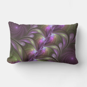 Almofada Lombar Arte Fractal de Khaki, Abstrato violeta e colorida