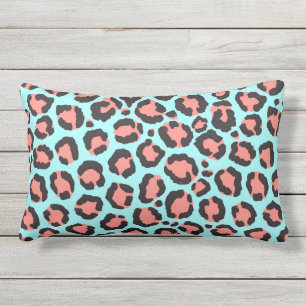 Almofada Lombar Artsy Trendy Coral Mint Teal Leopard Animal Print